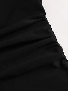 Sweetra Women's Solid Color Long Sleeve Round Neck Fitted Lace Shorts Dress - Black - View 4
