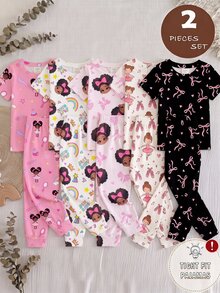 Tween Girl 1pc Cartoon Graphic Tee & 1pc Pants Sleep Pajamas Set - Multicolor - View 3