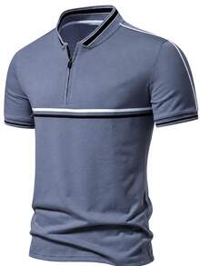 Manfinity Mode Men's Colorblock Casual Daily Short Sleeve Polo Shirt - Grey - View 3