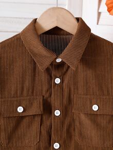 SHEIN 男童時尚休閒連帽外套，附口袋翻蓋裝飾，燈芯絨外套，適合日常休閒、外出、上學及各種場合，春秋穿著 - 彩色 - 查看 3