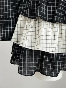 Elamini Women's Autumn Y2K Casual Plaid Colorblock Cake Mini Dress - Black - View 4
