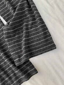 Attitoon Casual Minimalist Style Black & Grey Striped Knit Drawstring Sweatpants For Women, Suitable For Autumn/Winter - Multicolor - View 6