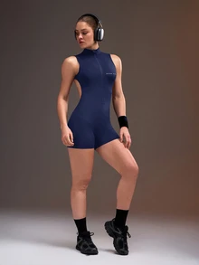 Powerista Women's Backless Short Athletic Jumpsuit - Navy Blue - View 5