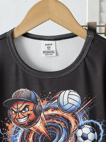 男童長袖長褲修身睡衣家居服套裝，新品上市，附人氣足球、橄欖球、棒球與酷炫圖案印花，適合男孩 - 黑色 - 查看 6