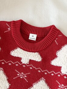 SHEIN Young Boys Sweaters Soft, Comfortable, And Versatile For Daily Wear, Outings, Travel, Daycare, And Playtime; Suitable For The Back-To-School Season - Burgundy - View 4