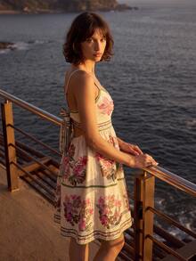 CAJUNI Tropical Vacation Floral Embroidery Mini Dress With Long Sleeves - Multicolor - View 8