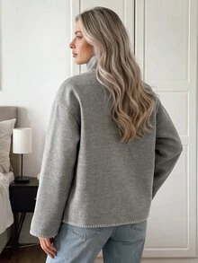 Easowa Women's Lapel Single-Breasted Autumn/Winter Fashion Casual Jacket - Grey - View 6