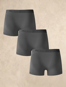 SHEIN 男士極簡對比腰帶字母印花四角內褲 (3入組) - 深灰色 - 查看 2