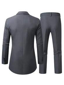 Manfinity Mode Men's Solid Color Suit Set Suitable For Dating, Party, Daily Wear, Gathering, Outdoor Activities - Dark Grey - View 2