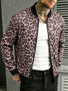 Manfinity CasualCool 男士立領拉鍊豹紋休閒時尚夾克 - 彩色 - 查看 1