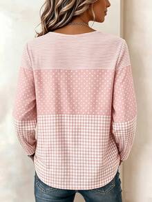 Selamara Women Striped Long Sleeve Tee T-Shirt Crew Neck Casual Tunic Spring/Fall Top - Apricot - View 2