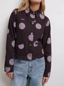 Nöista Big Dot Print Long Sleeves Denim Jacket - Red Violet - View 6