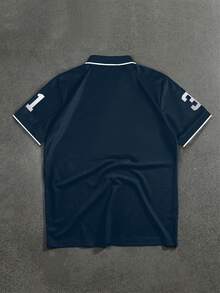 STYNVO Men's Letter Print Polo Shirt - Navy Blue - View 2