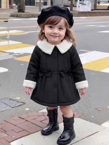 Baby Girl Color Block Lapel Long Sleeve Bow Decor Cute Jacket - Black - View 1
