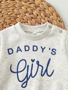 SHEIN 新生兒長袖字母印花圓領上衣與長褲2件套 - 灰色 - 查看 3
