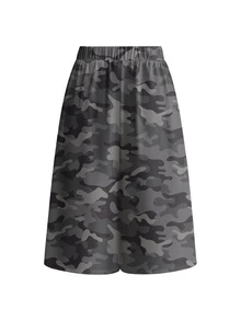 ROMWE Grunge Punk Women's Casual Camouflage Slogan Print Mid-Length Pants - Grey - View 2
