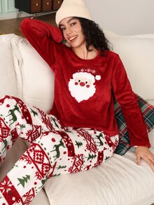 Chillnights Women's Christmas Style Round Neck Long Sleeve Top And Long Pants Pajama Set - Multicolor - View 4