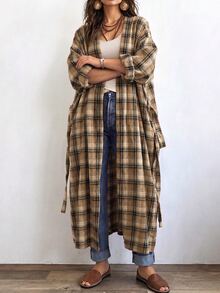 Linhara CURVE 女款長版休閒亞麻外套，休閒外穿通勤上衣 - 彩色 - 查看 4