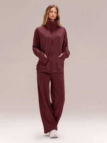 GLOWMODE CloudKnit Lift Off Relaxed Fit In-Seam Pockets Elastic Cuffs Zip-Front Jacket Daily Casual Street Wear - Burgundy - View 6
