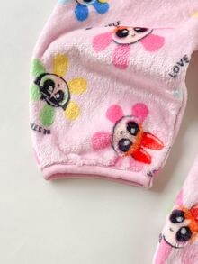 THE POWERPUFF GIRLS X SHEIN Baby Girl Cartoon Pattern Zipper Front Hooded Autumn Romper - Pink - View 4