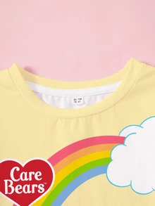 SHEIN X Care Bears 女童彩虹印花圓領短袖休閒T恤 - 白色 - 查看 3
