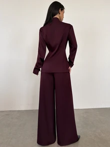 Firerie Women's Solid Color Long Sleeve Jacket And Pants Casual Commute Suit Set - Red Violet - View 2
