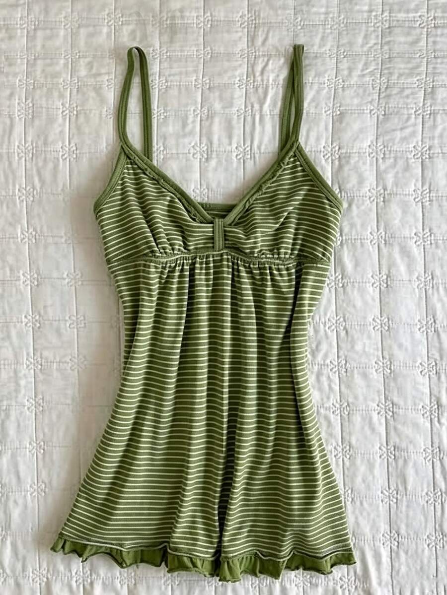IslaSuriya Women's Plus Size Striped Cami Tank Top - Green - View 1
