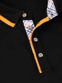 Calvornis 春秋男士長袖 Polo 領襯衫，休閒時尚日常穿著、通勤，適合秋季、正式場合，黑色長袖男士翻領春秋上衣，深色輕奢成熟裝飾輕商務休閒極簡百搭上衣 - 黑色 - 查看 3