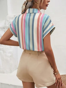 SHEIN Frenchy 女款條紋短袖前排扣襯衫 - 彩色 - 查看 2