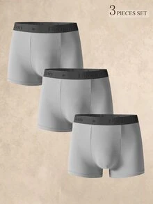 SHEIN 男士純色極簡字母對比飾邊四角內褲 (3件組) - 淺灰色 - 查看 1