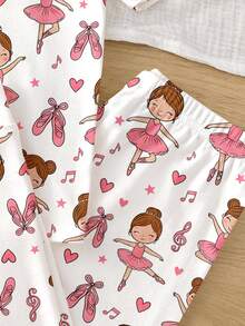 Tween Girl 1pc Cartoon Graphic Tee & 1pc Pants Sleep Pajamas Set - Multicolor - View 7