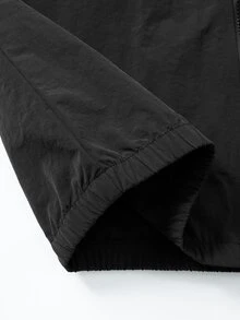 SHEIN 2件組青少年男童寬鬆休閒街頭風白色解構設計立領拉鍊夾克，附大面積背後印花與寬鬆直筒對比條紋運動長褲套裝，適合休閒酷帥街頭風造型 - 黑色 - 查看 5