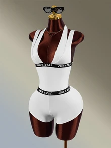 Amplova Women's White Double Strap Short Jumpsuit - White - View 3