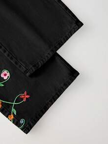 SHEIN MOD 女款時尚刺繡鈕扣寬鬆牛仔褲 - 黑色 - 查看 4