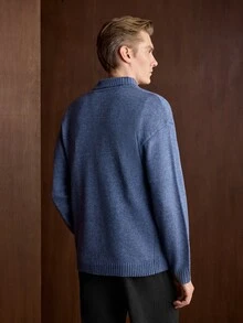 Manfinity CityGents 男士街頭風拼色時尚羅紋長袖針織衫 Y2K 情侶套裝 秋季套頭毛衣 - 藍色 - 查看 2