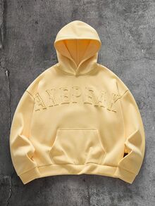 AXEPEAK 男士針織時尚休閒寬鬆版型長袖連帽衫 - 鵝黃色 - 查看 1