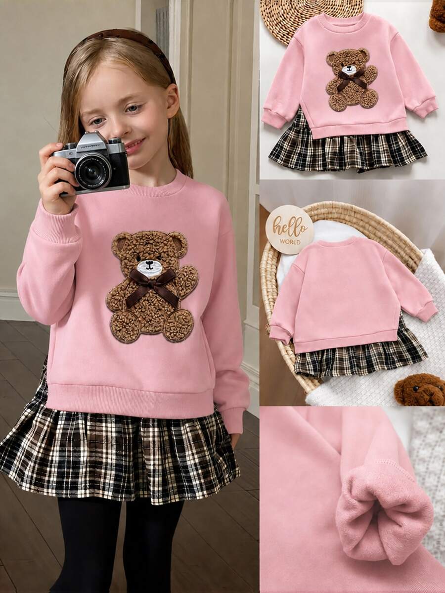 SHEIN LMoss Kids 少女復古時尚百搭休閒日常穿搭 秋冬款,適合外出與校園 - 粉色 - 查看 1