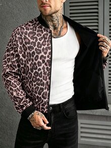 Manfinity CasualCool 男士立領拉鍊豹紋休閒時尚夾克 - 彩色 - 查看 5