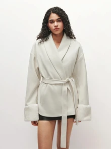 SHEIN TRNDY 2000s Style Women's Autumn/Winter Elegant Commute & Going Out Outfits Loose Short Overcoat - Apricot - View 6
