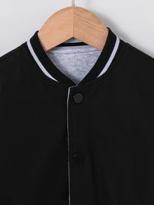 SHEIN 兒童小男孩可正反穿時尚鈕扣長袖秋冬夾克，適合日常穿著 - 彩色 - 查看 4