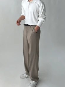 DAZY Spring/Autumn Solid Khaki Semi-Elastic Waist Commuter Long Pants For Men - Khaki - View 6