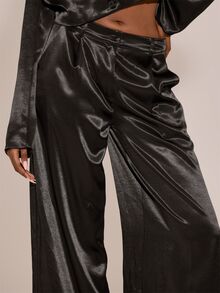 MUSERA Satin Style Tailored Low Rise Suit Style Trouser Sexy Evening Night Going Out Fall Winter Autumn Solitude - Black - View 5