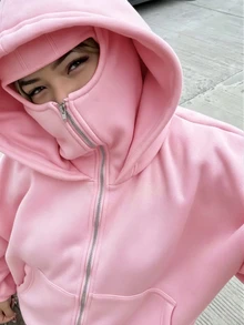 INAWLY Women's Casual Thermal Lined Hooded Sweatshirt - Pink - View 1