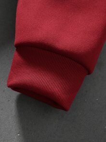ROMWE MEN Goth 男士深色水鑽字母與翅膀印花寬鬆前開襟毛絨連帽衛衣 - 紅色 - 查看 5