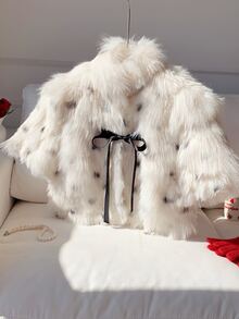 Comfortcana Women's Bow Faux Fur Coat - Black and White - View 6