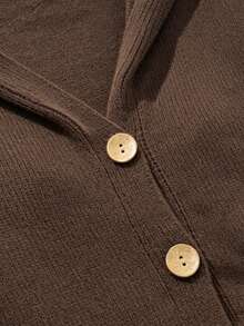 SHEIN Women's Spring, Summer, Autumn, And WinterHooded Long Sleeve Single-Breasted Solid Color Cardigan - Coffee Brown - View 6