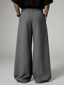 Manfinity Homme Plus Size Men's Solid Color Pleated Casual Everyday Long Pants - Dark Grey - View 2