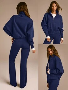GLOWMODE Everyday Fleece Warmth Whisperer 柔軟保暖輕量夾克，前後接縫設計、口袋、蝙蝠袖、高領、全開襟拉鍊，休閒款 - Dark Blue - 查看 9