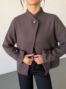 Firerie Women's Autumn/Winter New Loose Long Sleeve Overcoat, Coffee Grey Solid Color Drop Shoulder Fashion Streetwear Versatile Wool Loose Coat, Suitable For Daily Commute And Home Wear - Grey - View 4