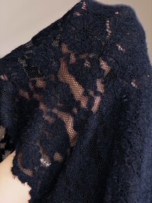 Anewsta Navy Blue Autumn/Winter Lace Patchwork Beaded Plush Semi-High Neck Slim Fit Long Sleeve Top T-Shirt For Women, Suitable For Party, Banquet, Date, Gathering, Commute - Navy Blue - View 8